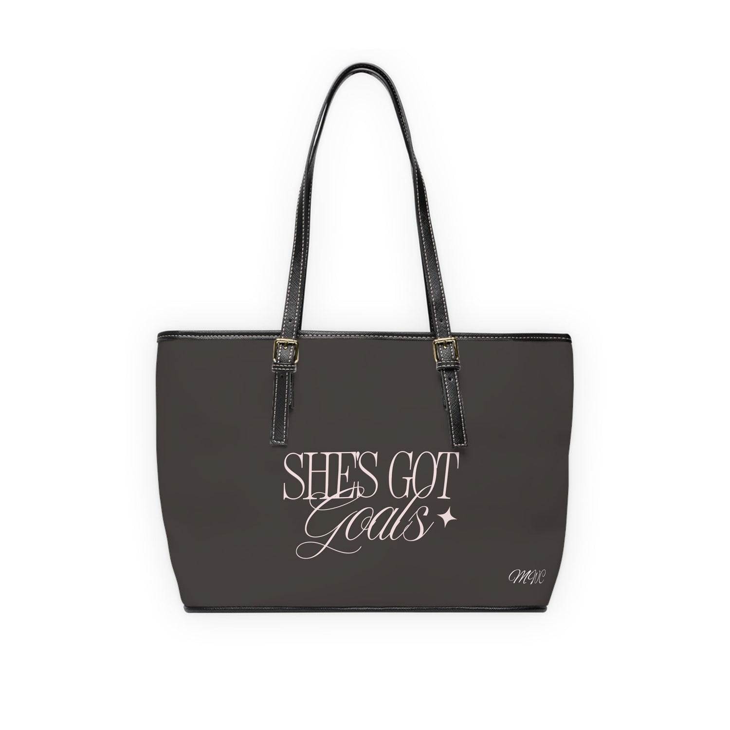 She’s Got Goals PU Leather Shoulder Bag — Motivational Tote for Ambitious Women - Maximum Wellness Collections